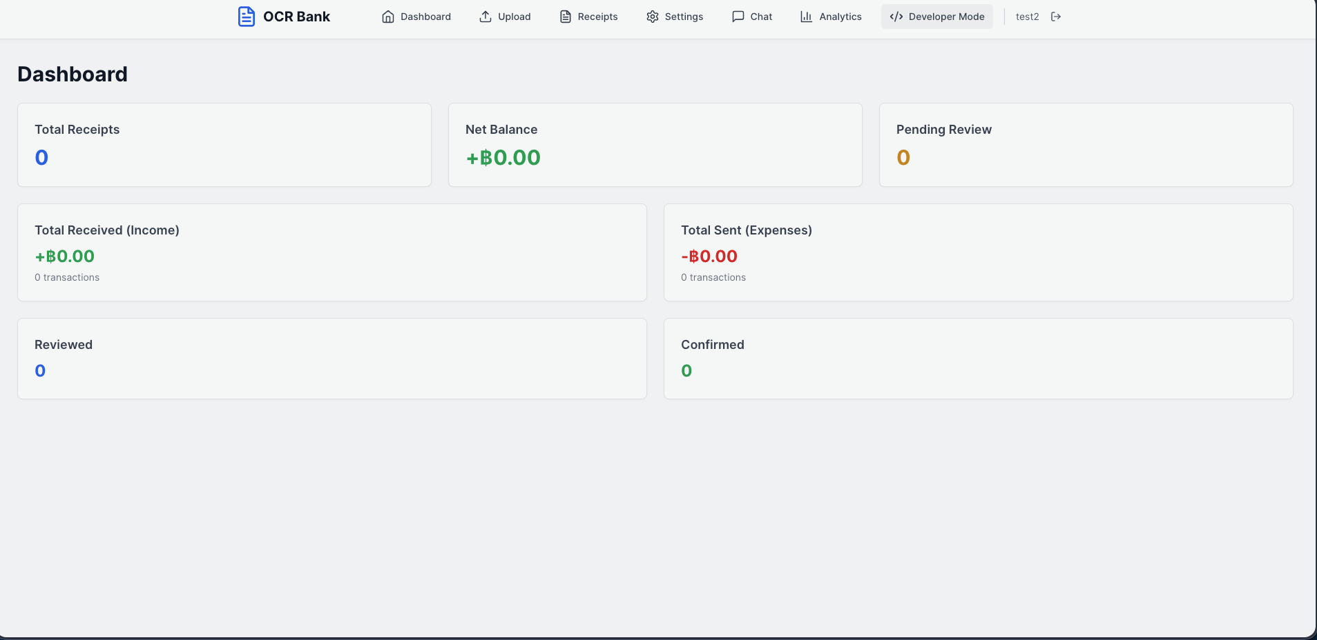 OCR bank receipt processing dashboard
